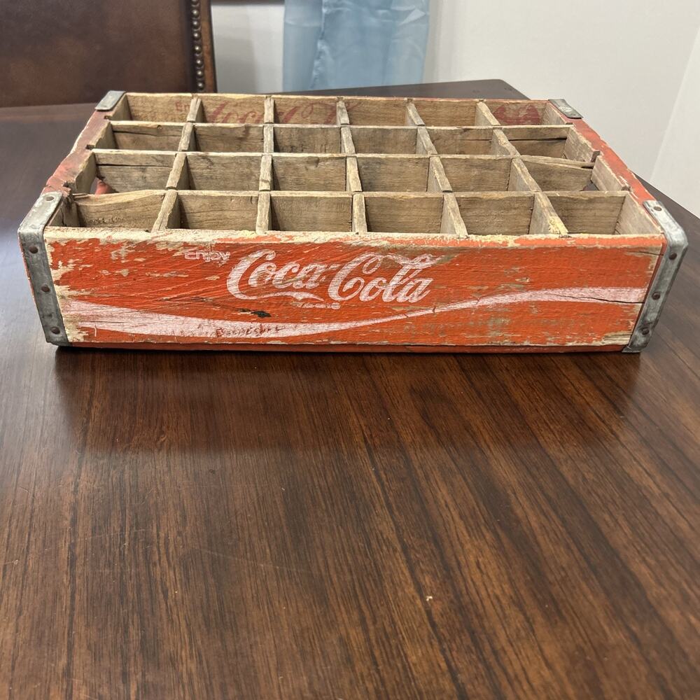 Coca-Cola 24-Bottle Holder Vintage Crate Divided Red Coke Wood 18.5"x12"